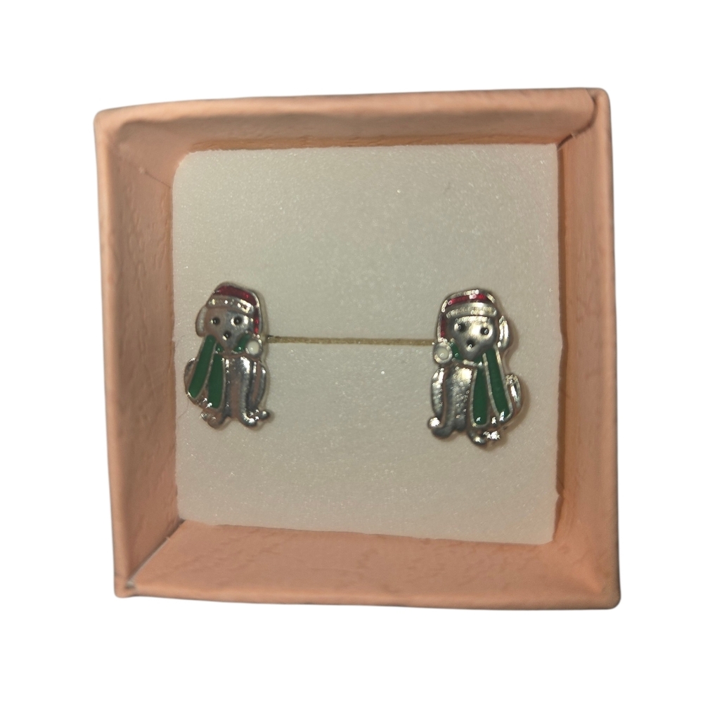 Christmas Silver Dog Kid's Earrings